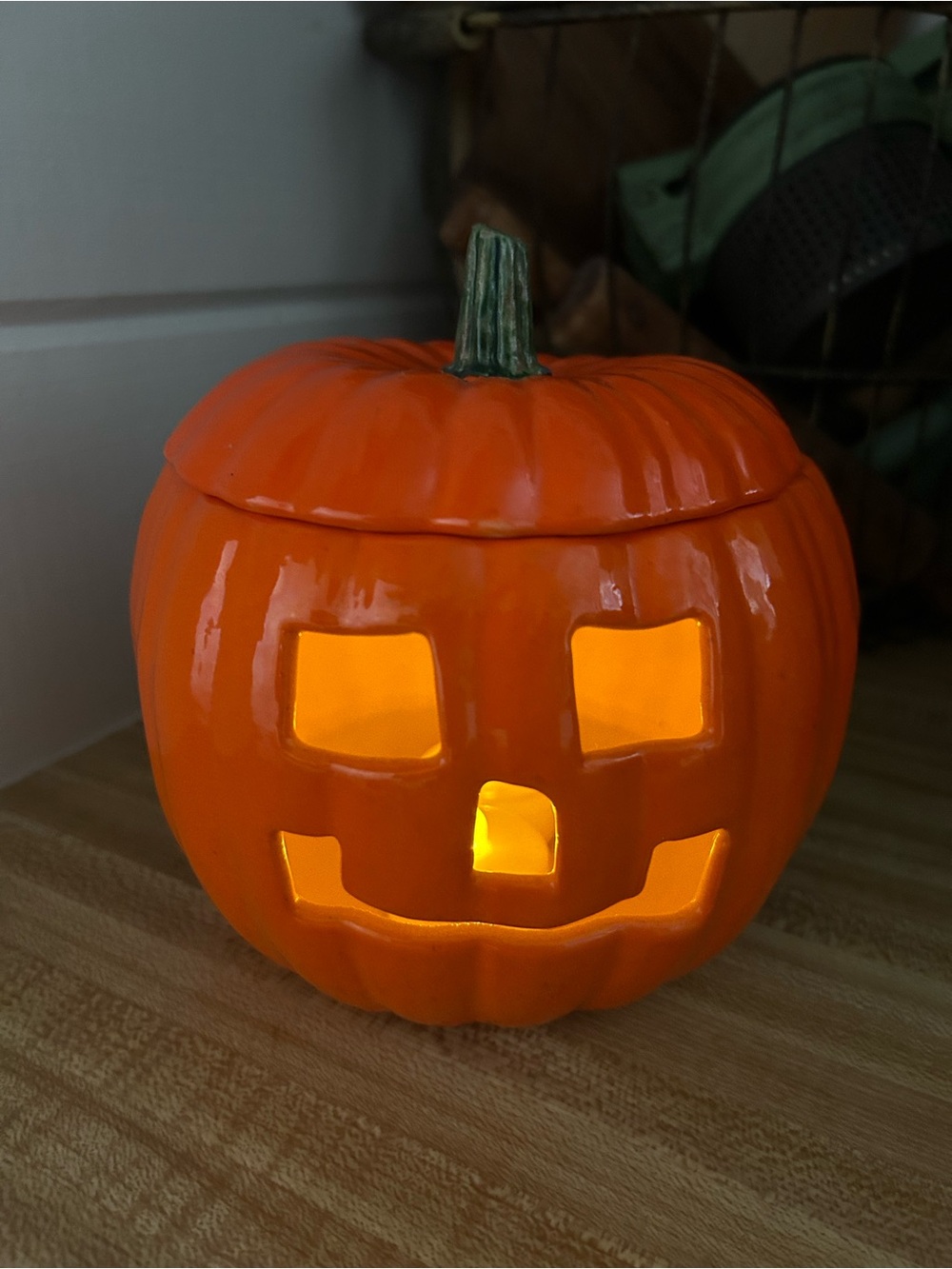 Vintage Handmade Ceramic Halloween Jack O Lantern Jar